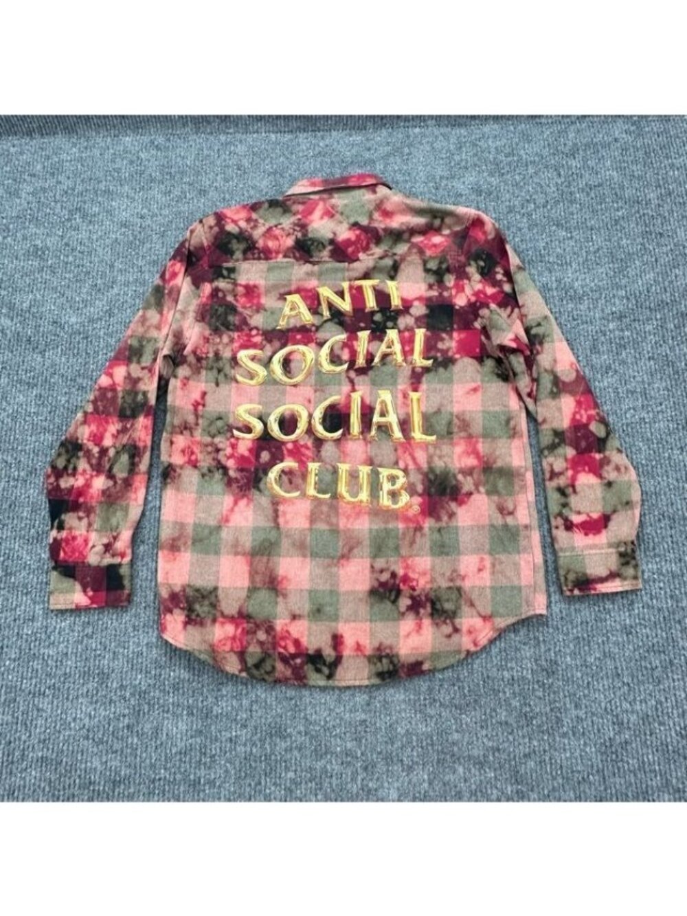 Anti Social Club Chromey Flannel Bleached Plaid Shirt Streetwear Mens Medium NEW